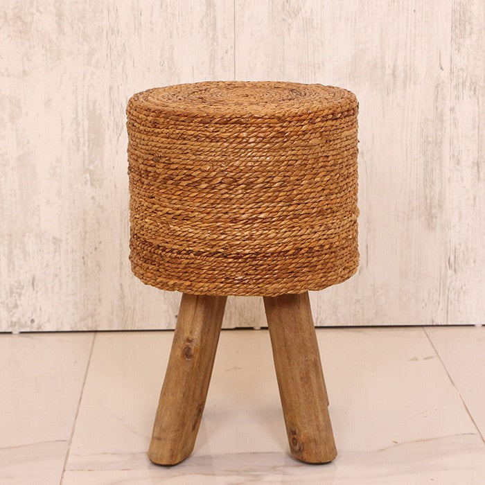 Doğal Muz Lifi Teak Ağacı Puf