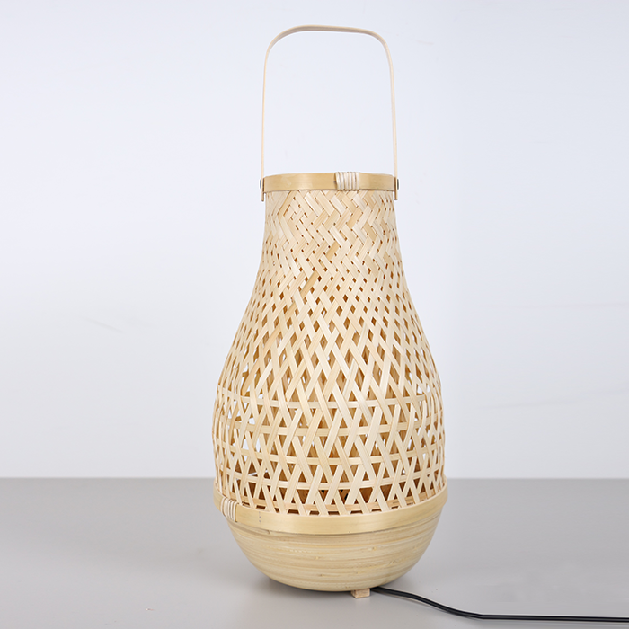 Doğal Bambu Masa Lambası 23x37 cm - El Örmesi Dekoratif Aydınlatma (E14 Duy)