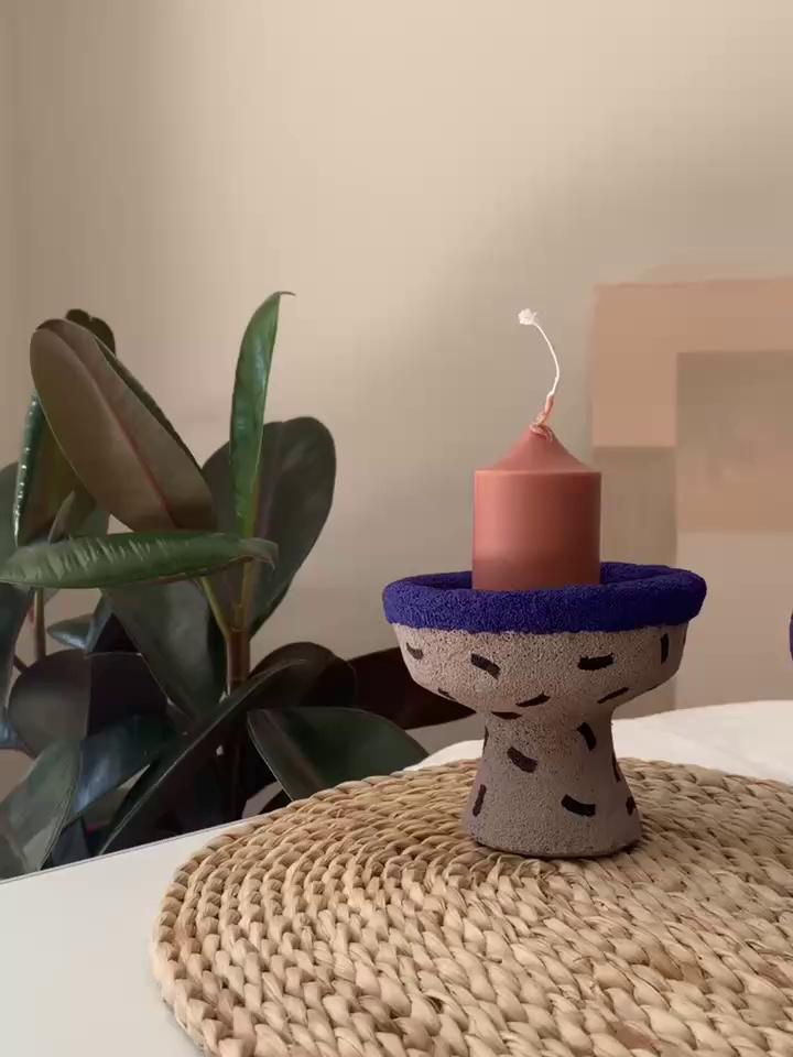 Hand-Painted Rustic Ceramic Candle Holder