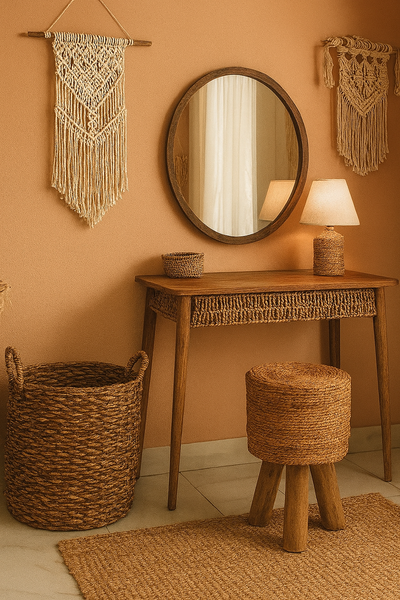 Doğal Muz Lifi Teak Ağacı Puf