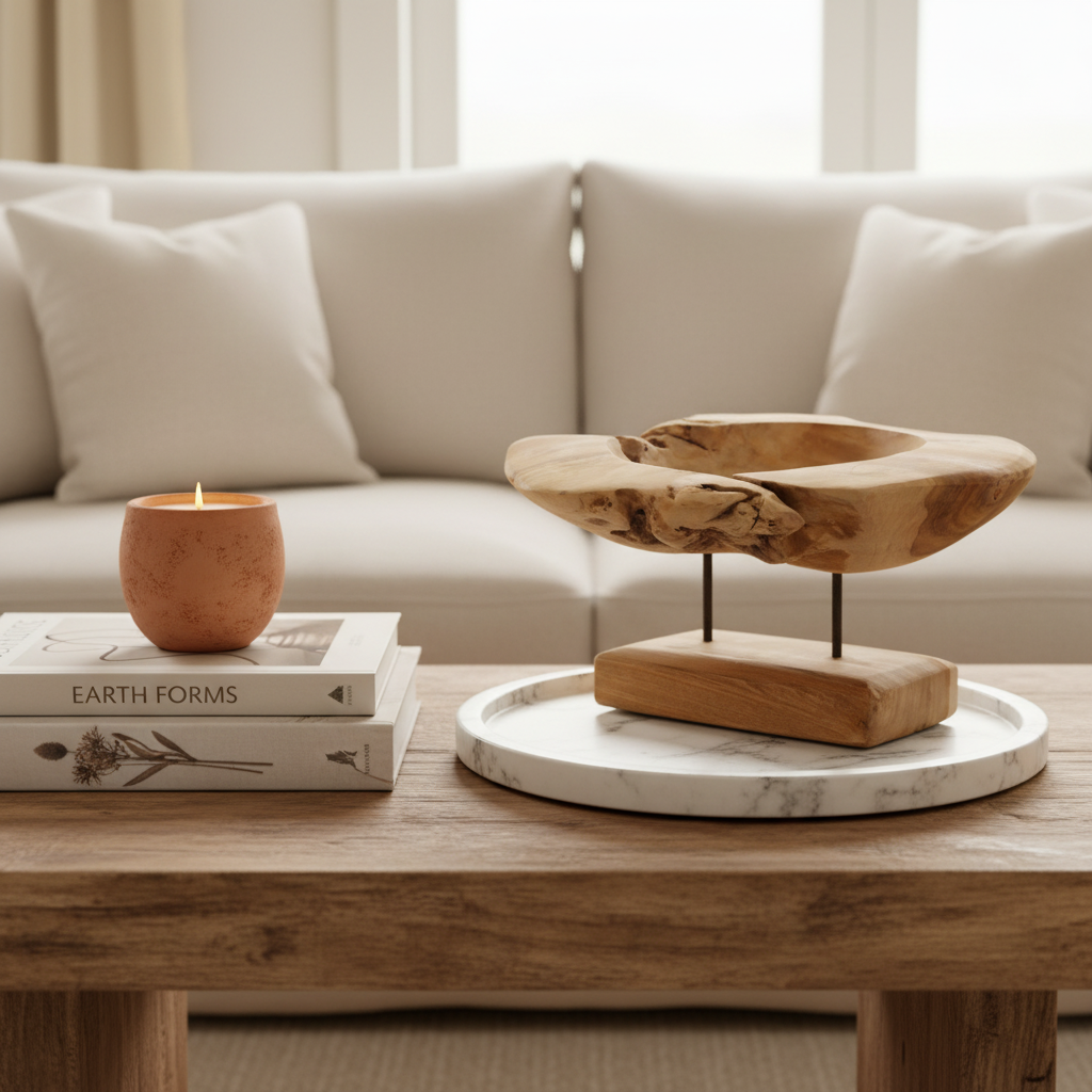 DOĞAL TEAK AĞACI MASA ÜSTÜ DEKOR