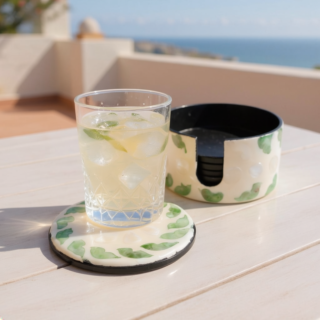 DOĞAL SEDEFLİ KUTULU 6'LI BARDAK ALTLIĞI SETİ