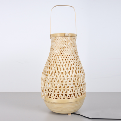 Doğal Bambu Masa Lambası 23x37 cm - El Örmesi Dekoratif Aydınlatma (E14 Duy)